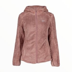 REEBOK Dusty Rose Fuzzy Zip-Up Hooded Teddy Jacket